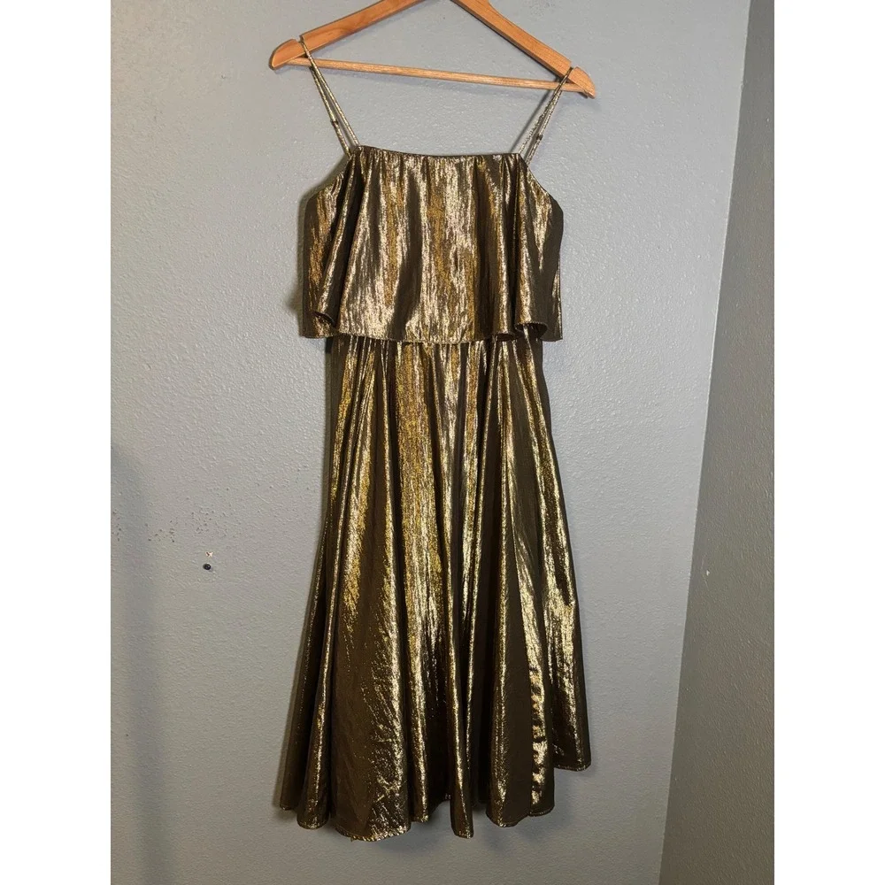 J. Crew Collection Goma Midi Dress Pleated Gold Lame Size‎ 0